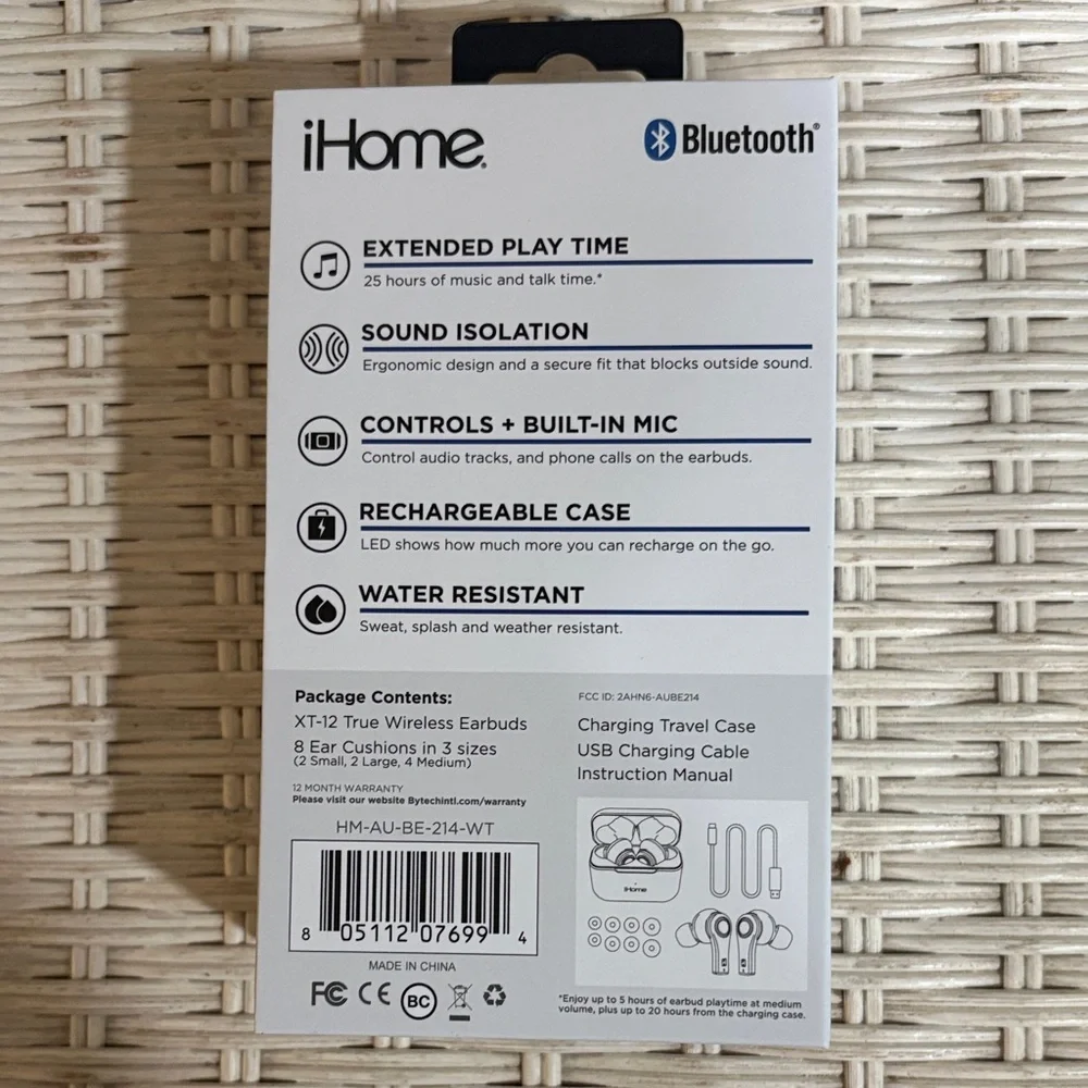 iHome Bluetooth White Wireless Earbuds